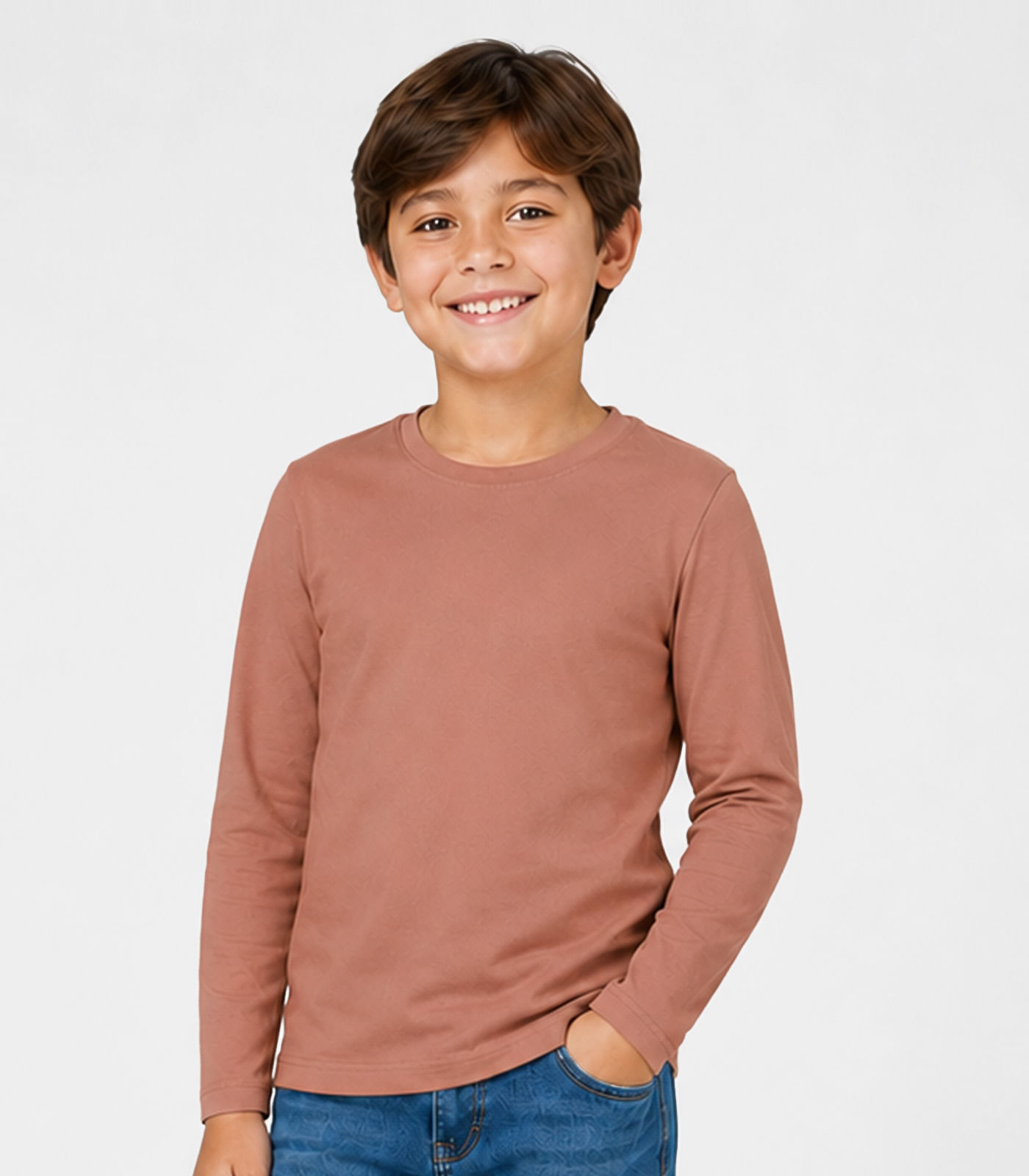 Camiseta Manga Longa Infantil Masculina Select Marrom