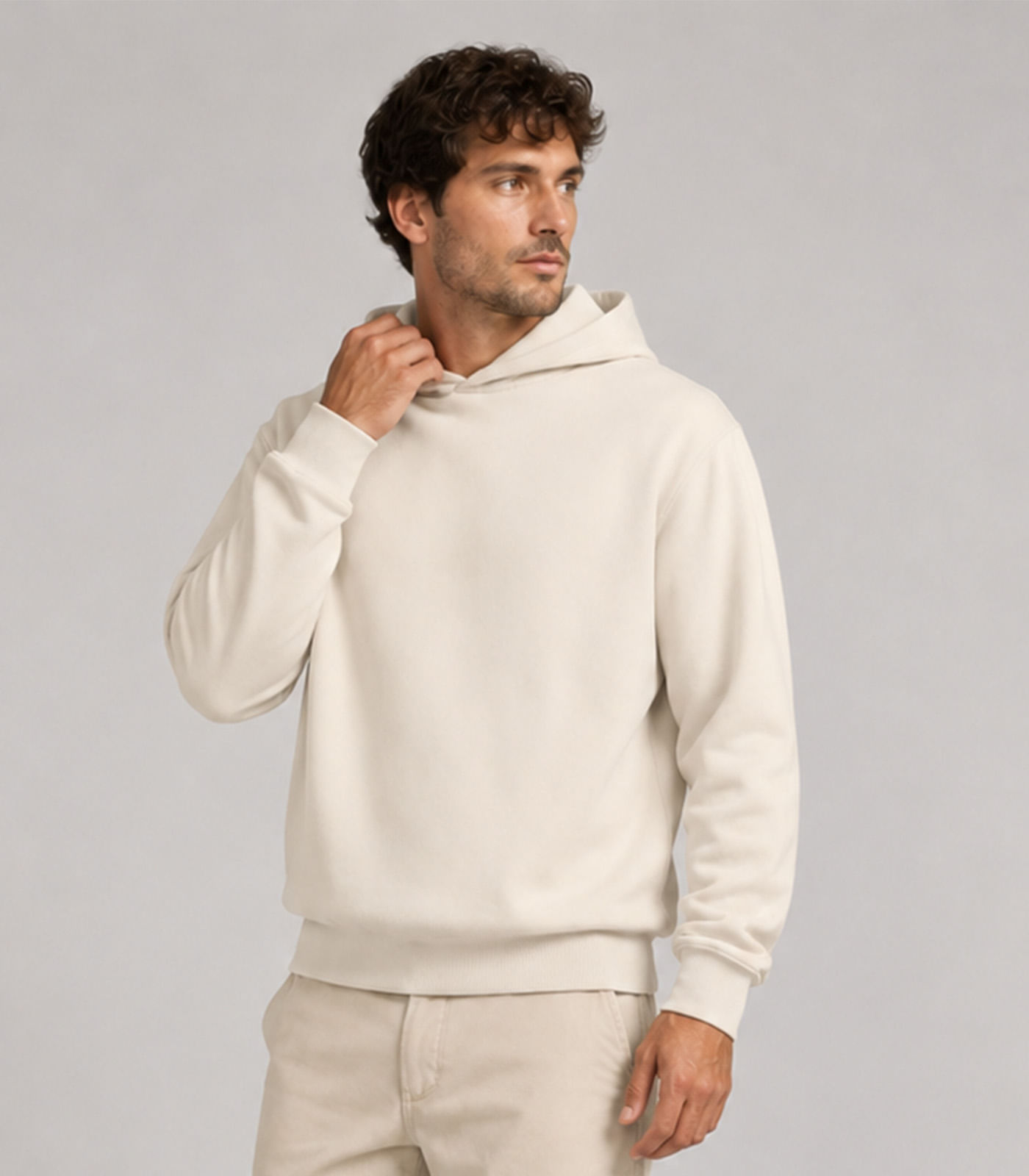 Blusão Com Capuz Em Moletom Masculino Select Bege