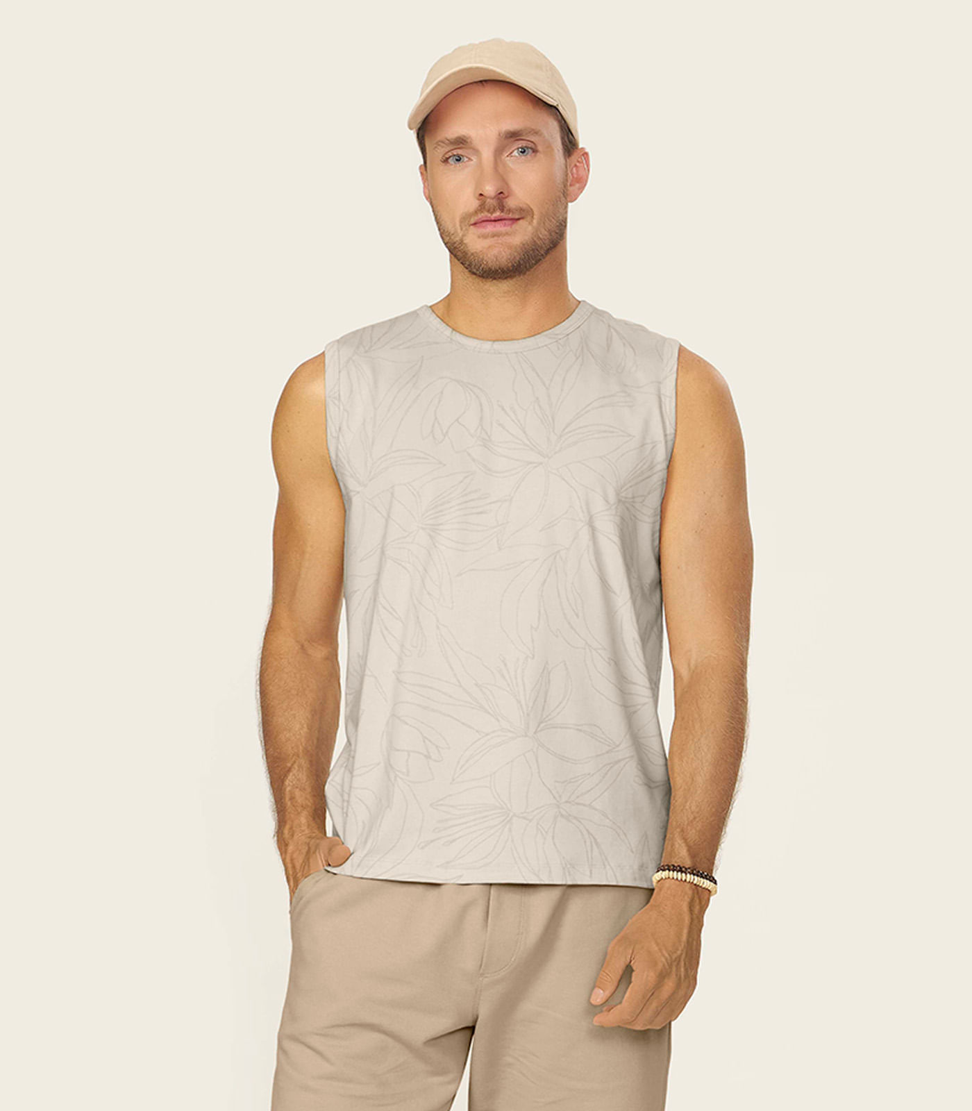 Regata Masculina Cotton Leve Estampada Diametro Bege
