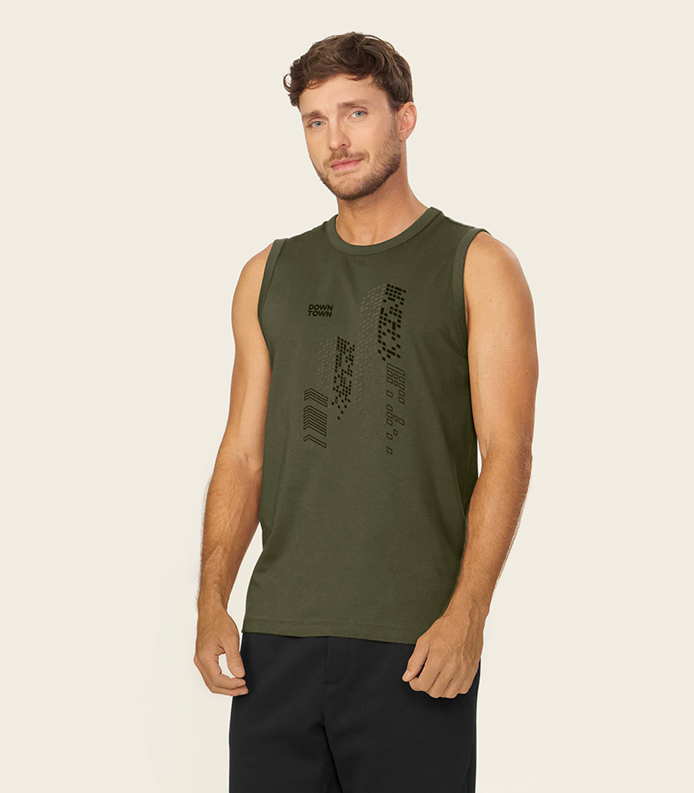 Regata Masculina Meia Malha Com Estampa Diametro Verde