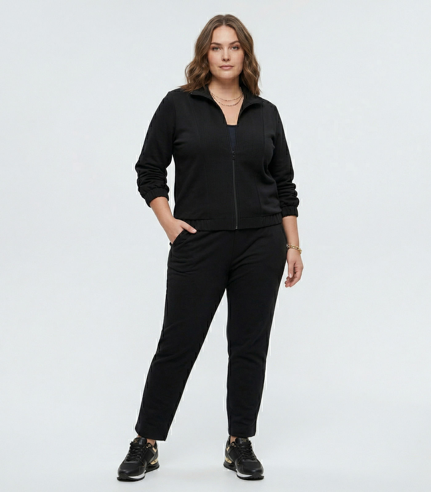 Conjunto Jaqueta com Calça Moletom Secret Glam Preto