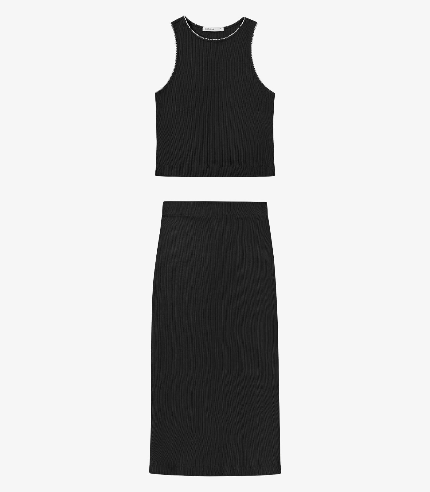Conjunto Feminino Regata E Saia Em Ribana Endless Preto