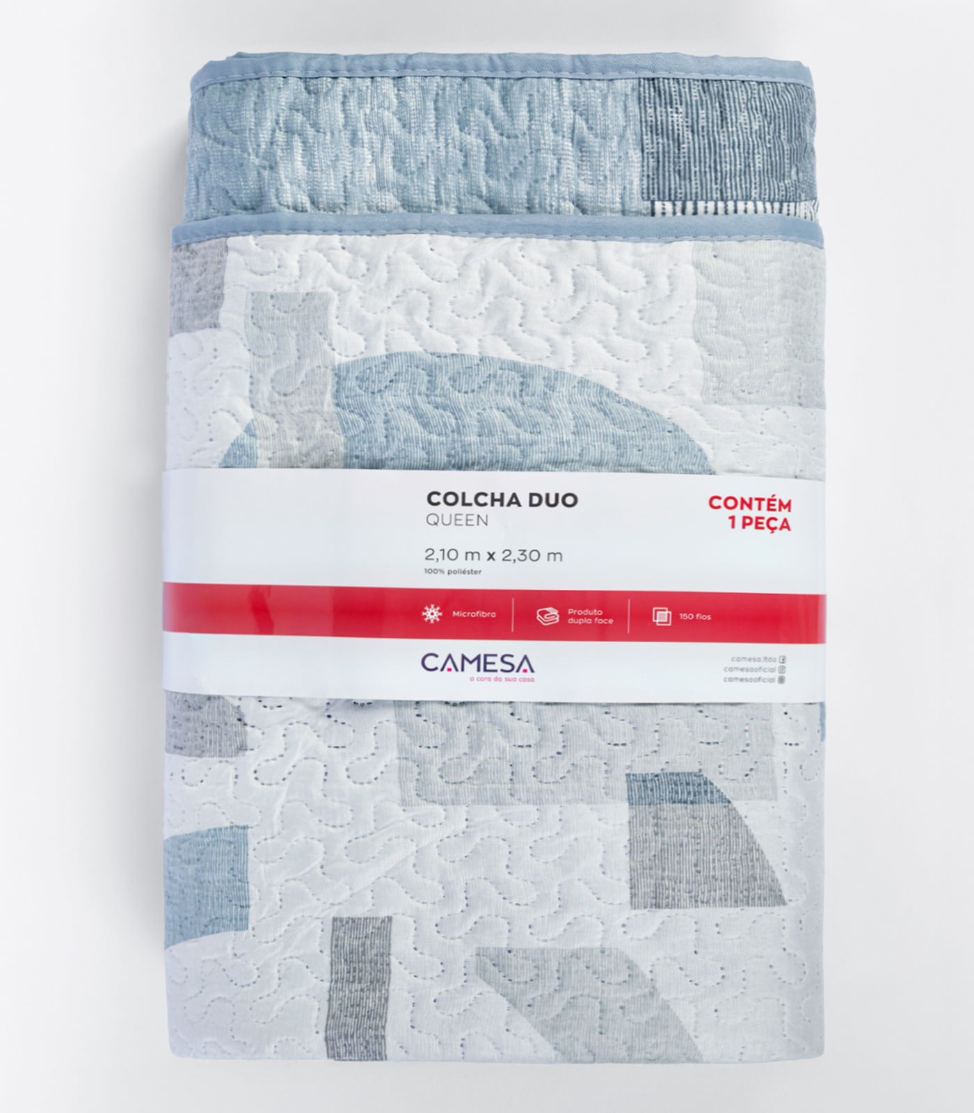 Colcha Dupla Face Queen 150 Fios Camesa Azul