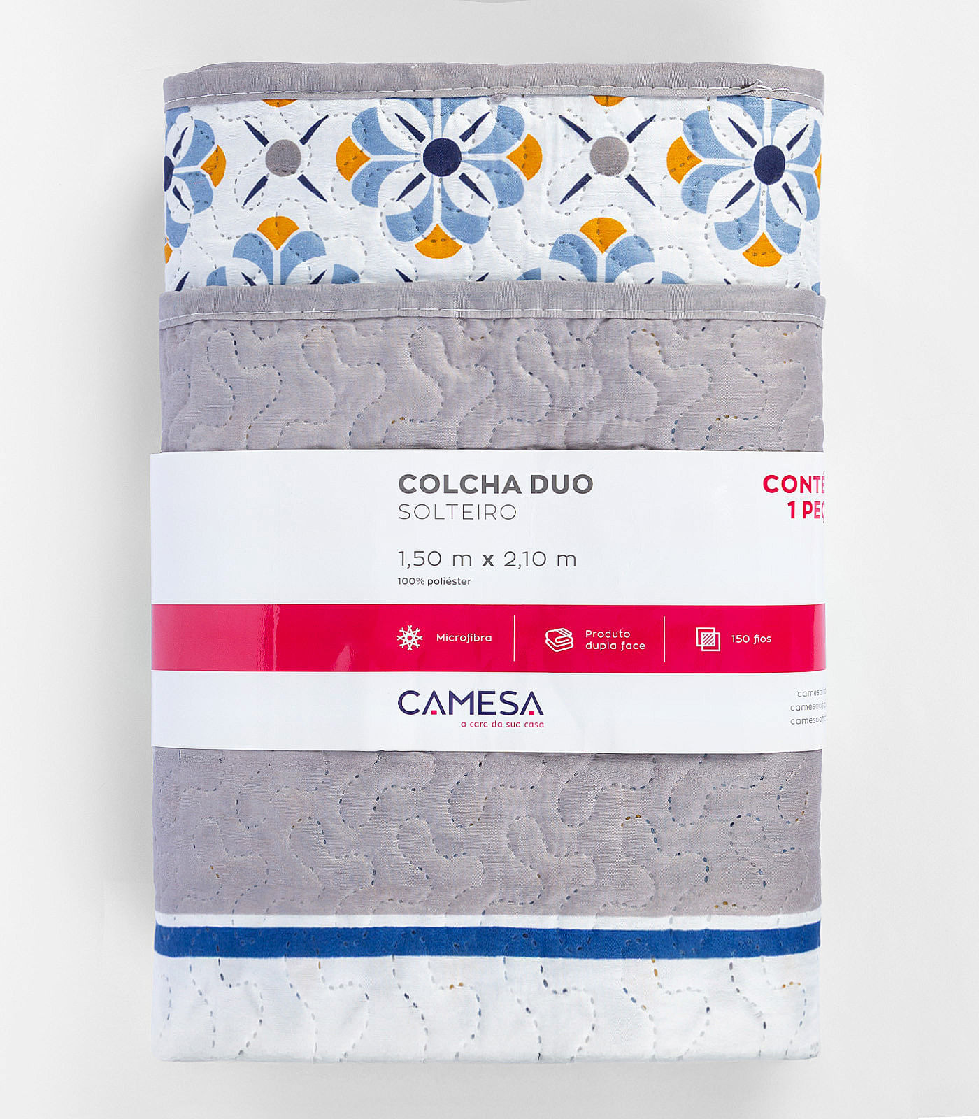 Colcha Dupla Face Solteiro 150 Fios Camesa Cinza