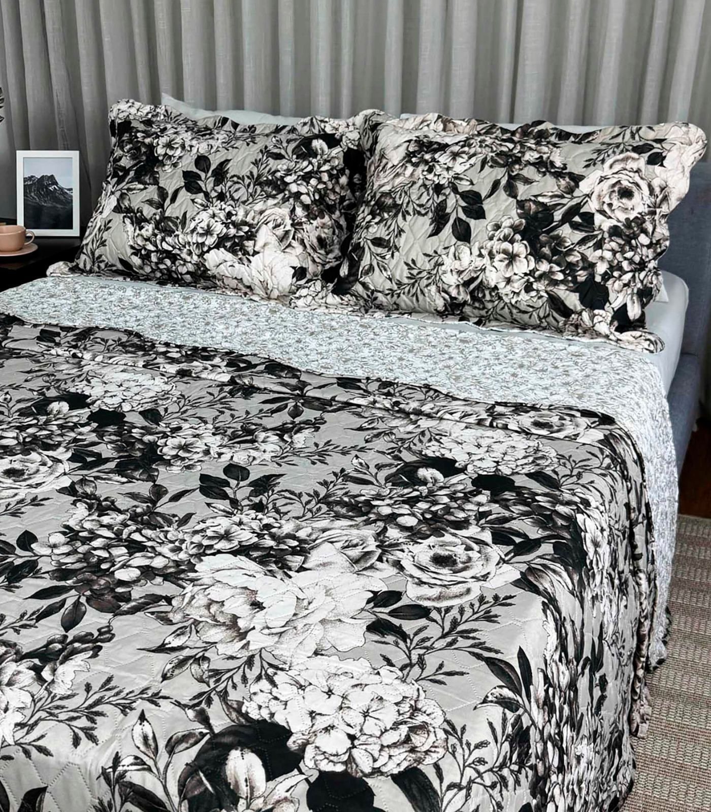 Cobreleito Casal Estampado Dupla Face Lepper Preto