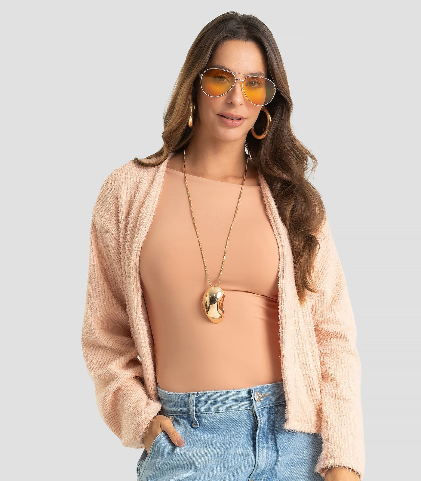 Cardigan Feminino Em Tricot Felpudo Dianna Rosa