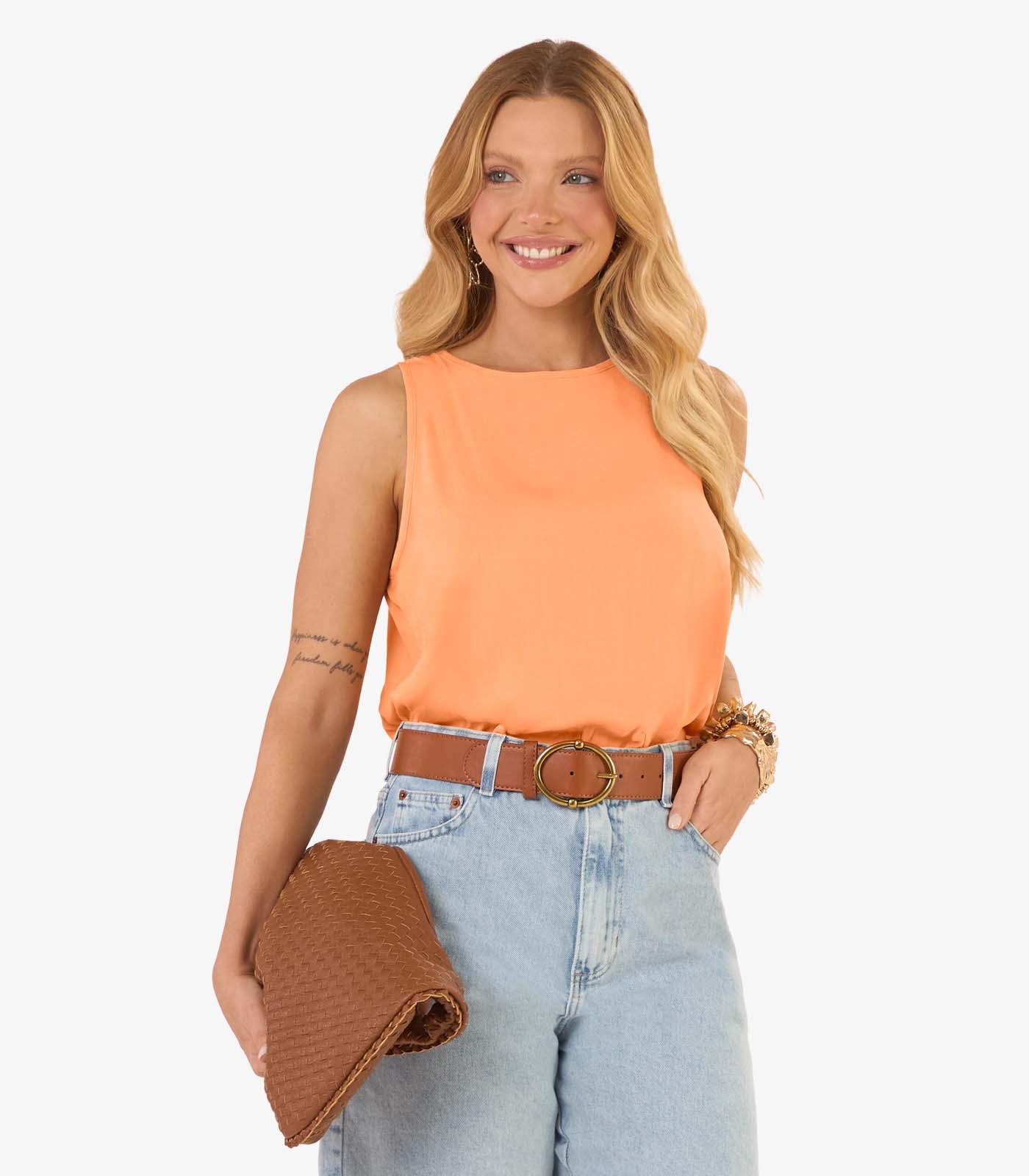 Regata Feminina Tecido Viscose Slub Rovitex Laranja