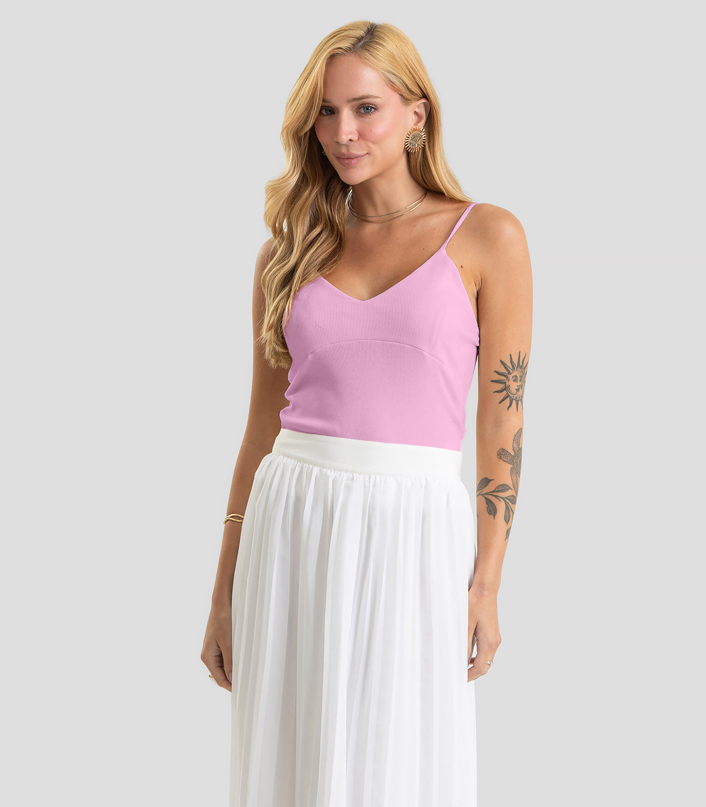 Regata Feminina Em Ribana Canelada Dianna Rosa
