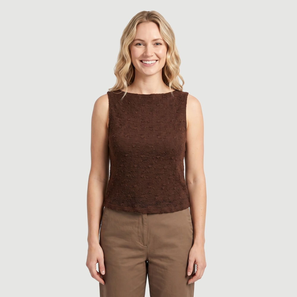 Blusa Feminina Sem Manga em Algodão Marrom Love Trend